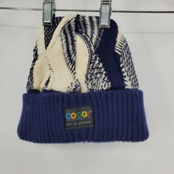 Coogi Australia Basics Navy Blue Cream 3D Textured Knit Sweater Beanie Set XXL - Picture 4 of 15